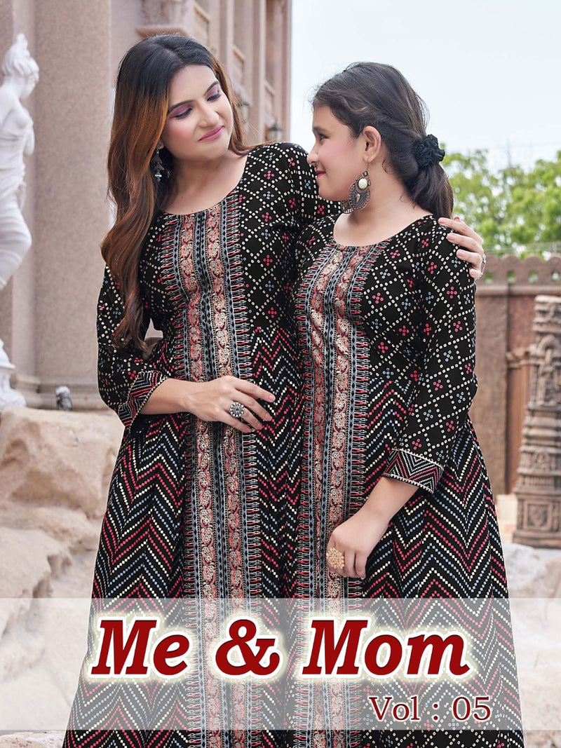 Banwery Fashion Me & Mom Vol 5 Rayon With Foil Printed Work Stylish Designer Fancy Long Kurti
