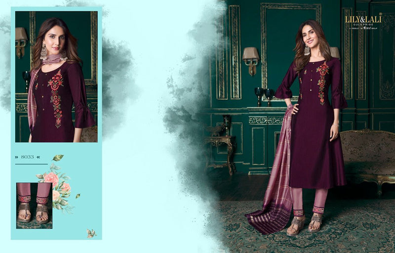 Lily & Lali Meera Pure Maslin A Line Stylish Party Wear Kurtis With Set Of Bottom & Dupatta