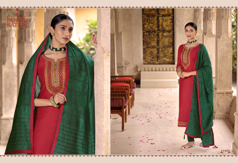Panch Ratna Mehendi Parampara Silk Designer Party Wear Embroidered Salwar Kameez