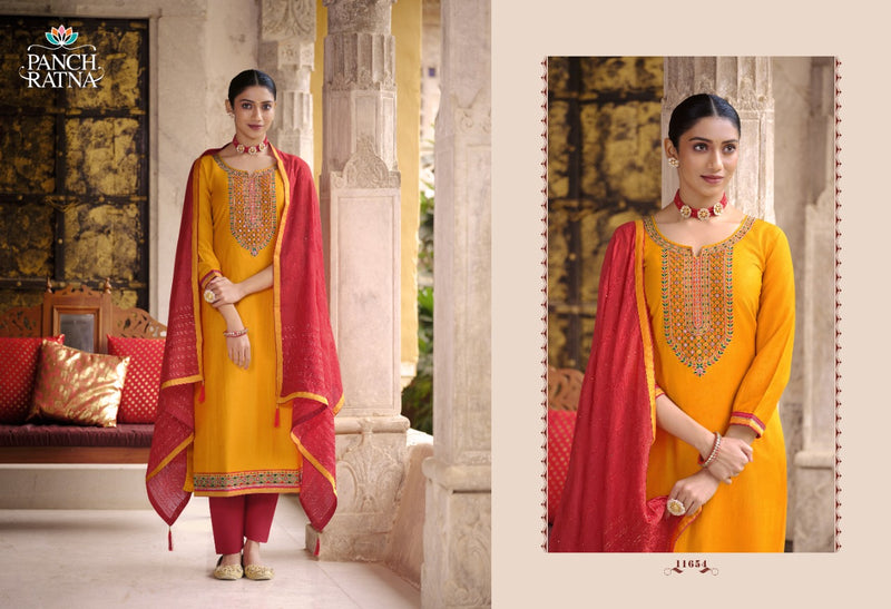 Panch Ratna Mehendi Parampara Silk Designer Party Wear Embroidered Salwar Kameez