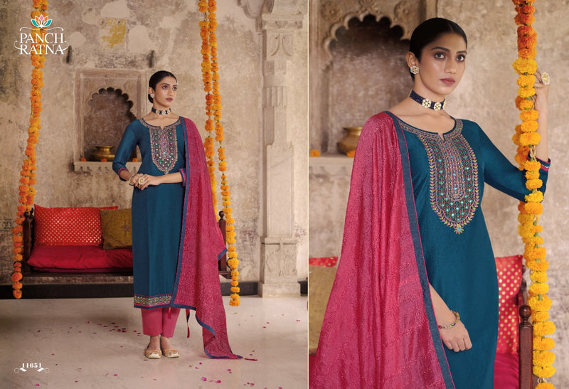 Panch Ratna Mehendi Parampara Silk Designer Party Wear Embroidered Salwar Kameez