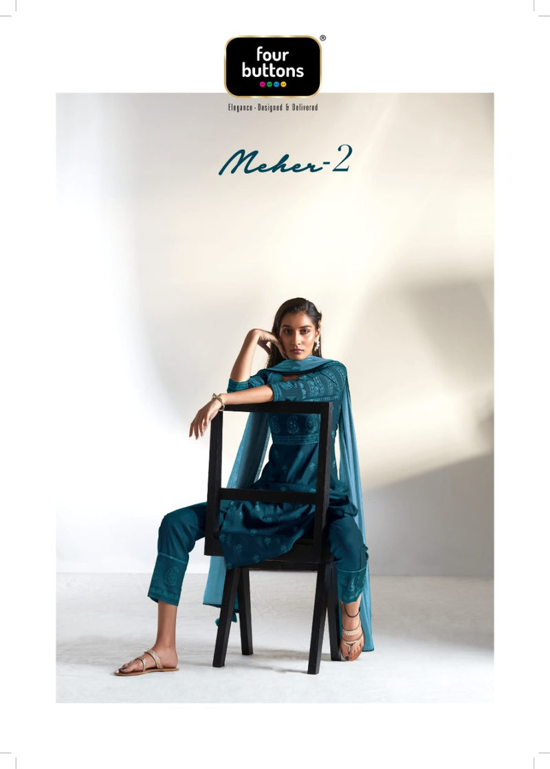 Four Buttons Meher Vol 2 Viscose Silk With Beautiful Work Stylish Designer Attractive Look Kurti