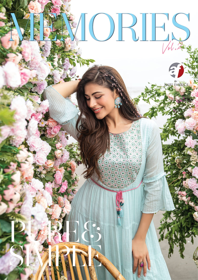 Anju Fabrics Memories Vol 2 Mul Cotton Designer Party Wear Gown Style Embroidered Kurtis