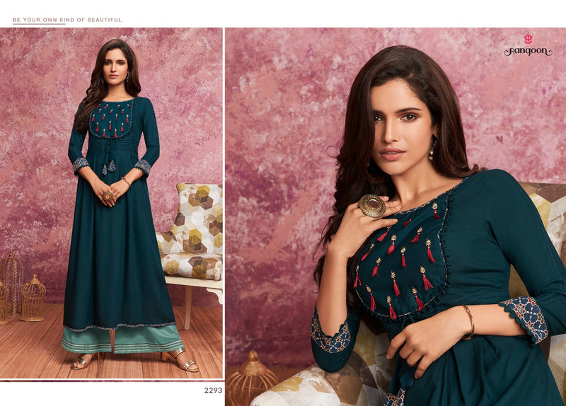 Rangoon Merry With Embroidery With Embroidery Work Plazo In Rayon