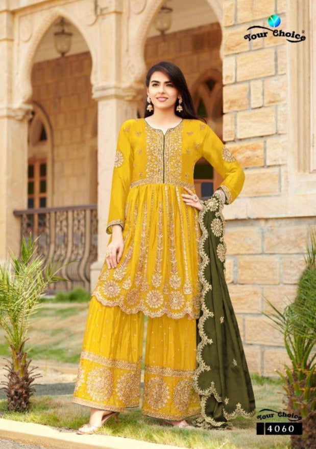 Your Choice Miles Chinon Fancy Stylish Festive Wear Sharara Salwar Suits