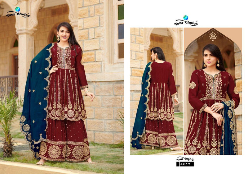 Your Choice Miles Chinon Fancy Stylish Festive Wear Sharara Salwar Suits