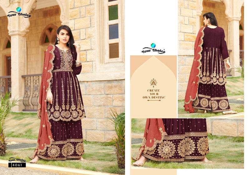 Your Choice Miles Chinon Fancy Stylish Festive Wear Sharara Salwar Suits