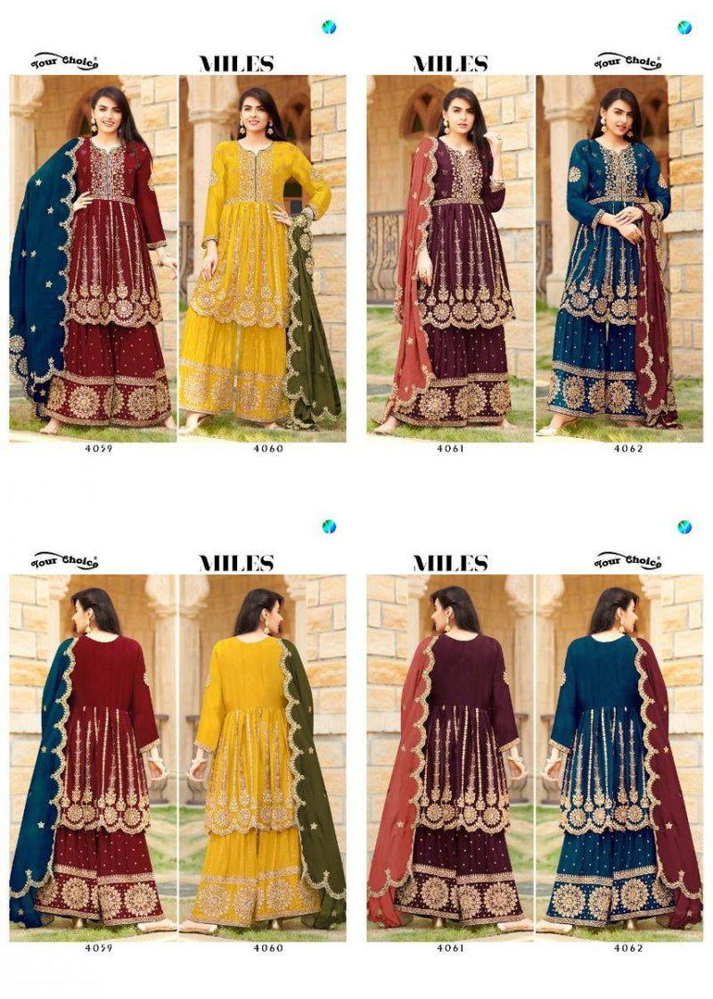 Your Choice Miles Chinon Fancy Stylish Festive Wear Sharara Salwar Suits