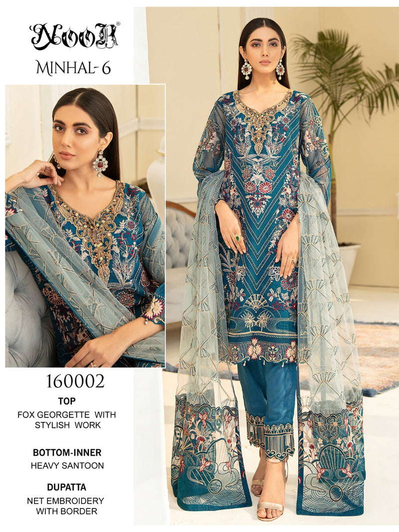 Noor Minhal Vol 6 Georgette Embroidered Pakistani Style Party Wear Salwar Suits