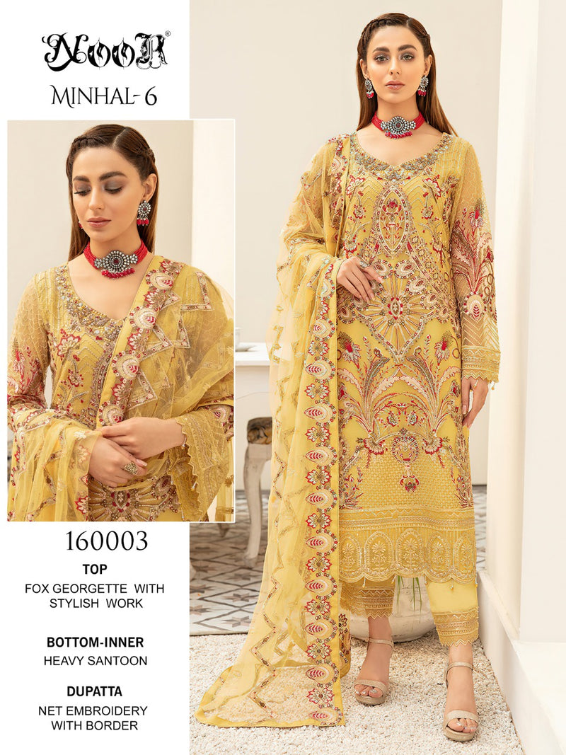 Noor Minhal Vol 6 Georgette Embroidered Pakistani Style Party Wear Salwar Suits