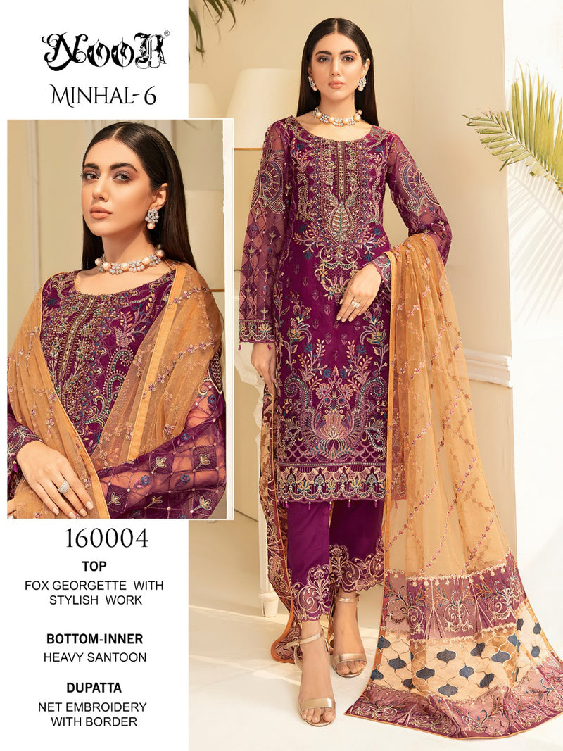 Noor Minhal Vol 6 Georgette Embroidered Pakistani Style Party Wear Salwar Suits