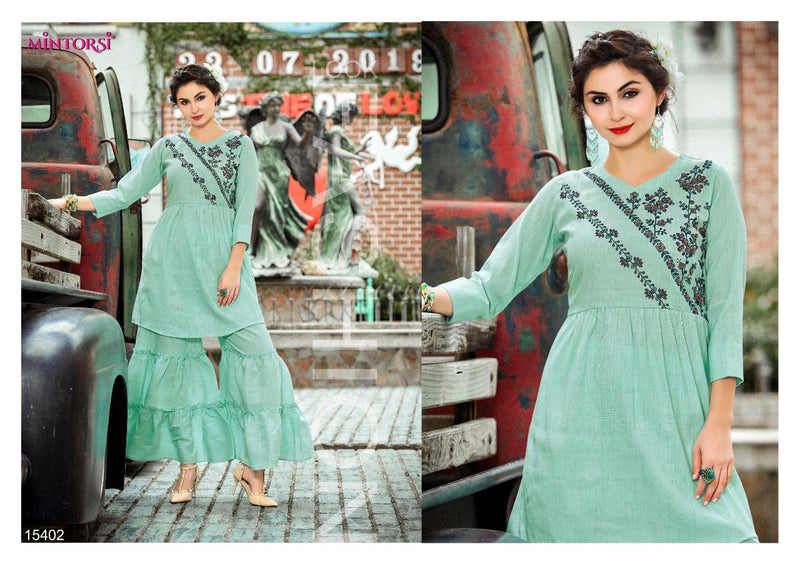 Mintorsi Glamours Kurti With Plazo Linen Special Pattern In Cotton