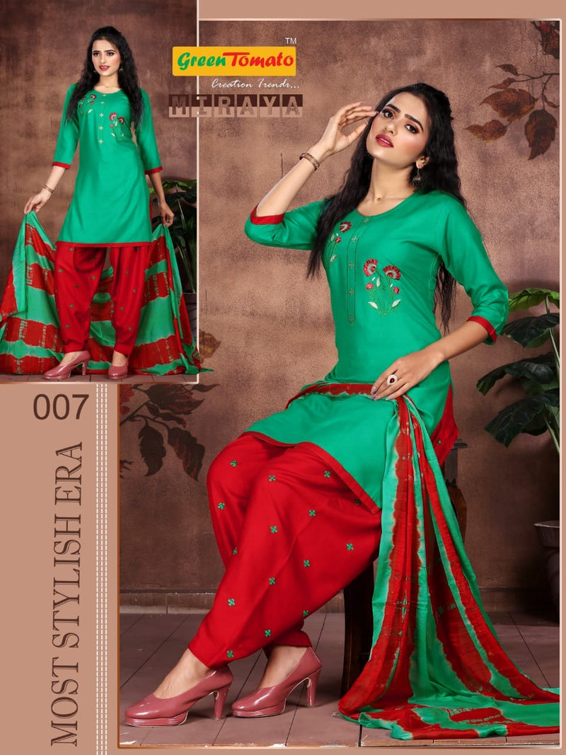 Green Tomato Miraya Rayon Designer Embroidered Festive Wear Kurtis With Bottom & Dupatta