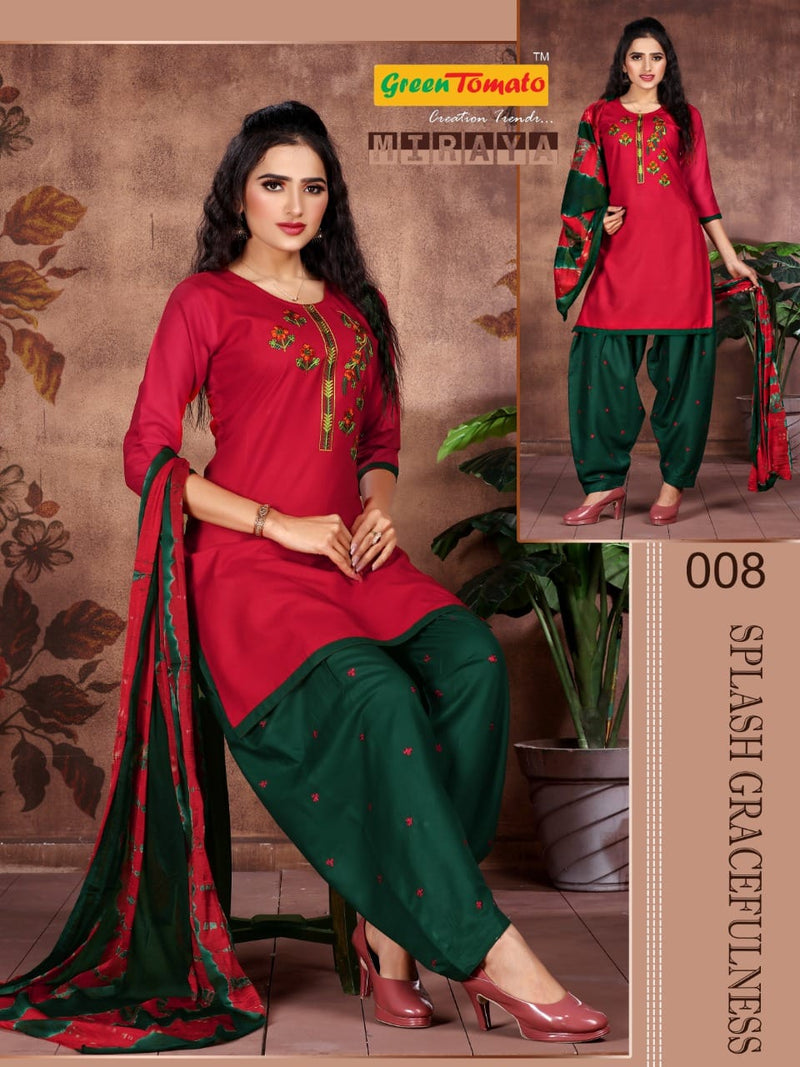 Green Tomato Miraya Rayon Designer Embroidered Festive Wear Kurtis With Bottom & Dupatta