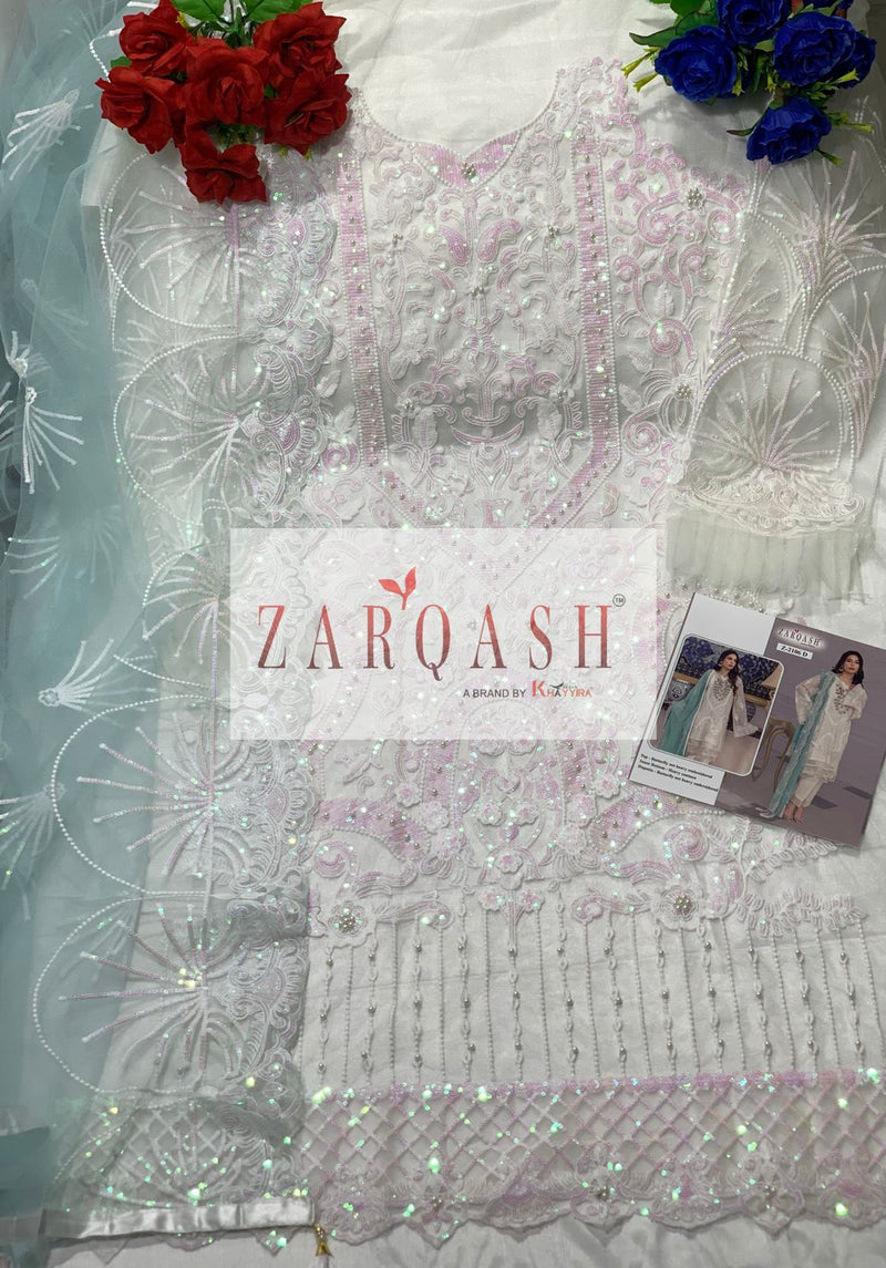 Zarqash Mirha Butterfly Net Heavy Embroidered Pakistani Style Party Wear Salwar Suits