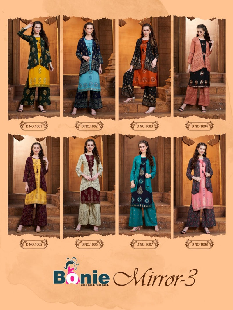 Bonie Mirror Vol 3 Rayon Stylish Party Wear Kurtis With Jacket