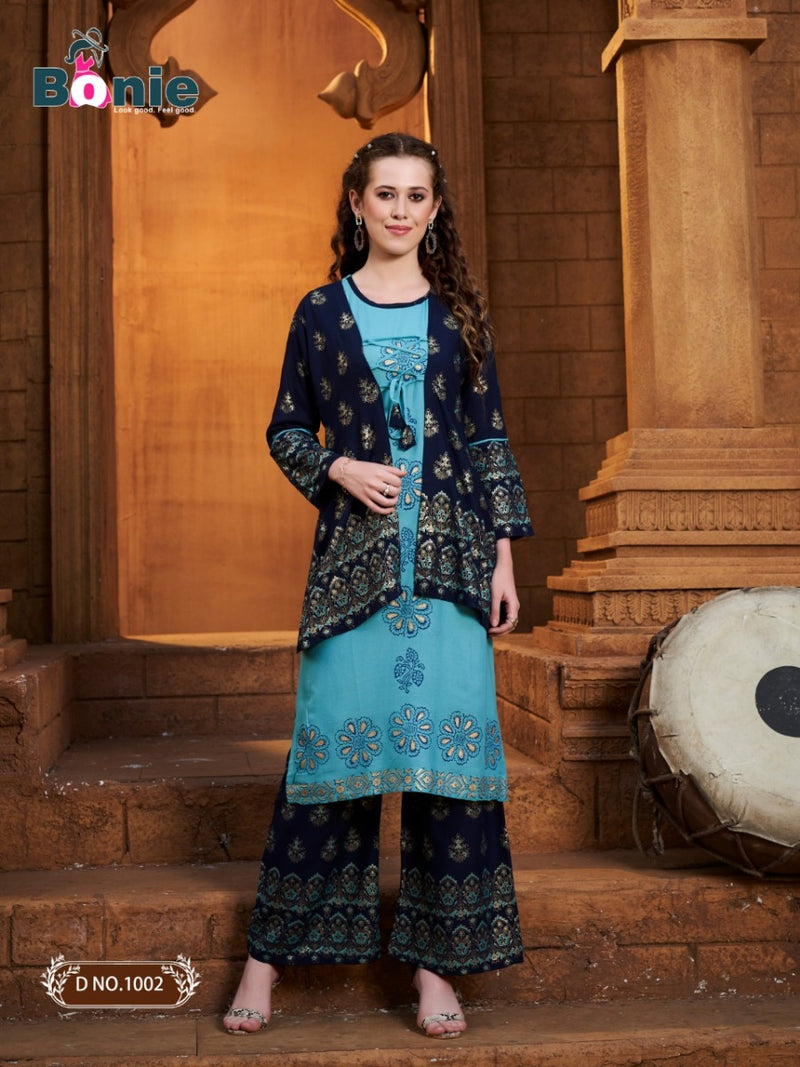 Bonie Mirror Vol 3 Rayon Stylish Party Wear Kurtis With Jacket