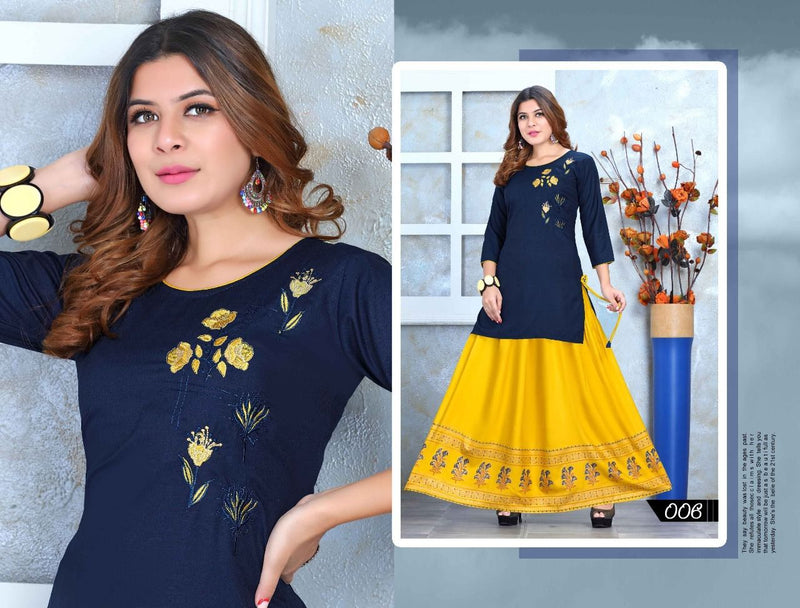 Beauty Queen Mishri Vol 2 Rayon Fancy Embroidered Party Wear Kurtis With Skirt