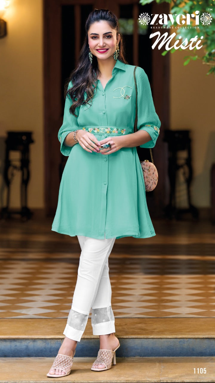 Zaveri Misti Chinon With Beautiful Work Stylish Designer Party Wear Attractive Look Fancy Kurti