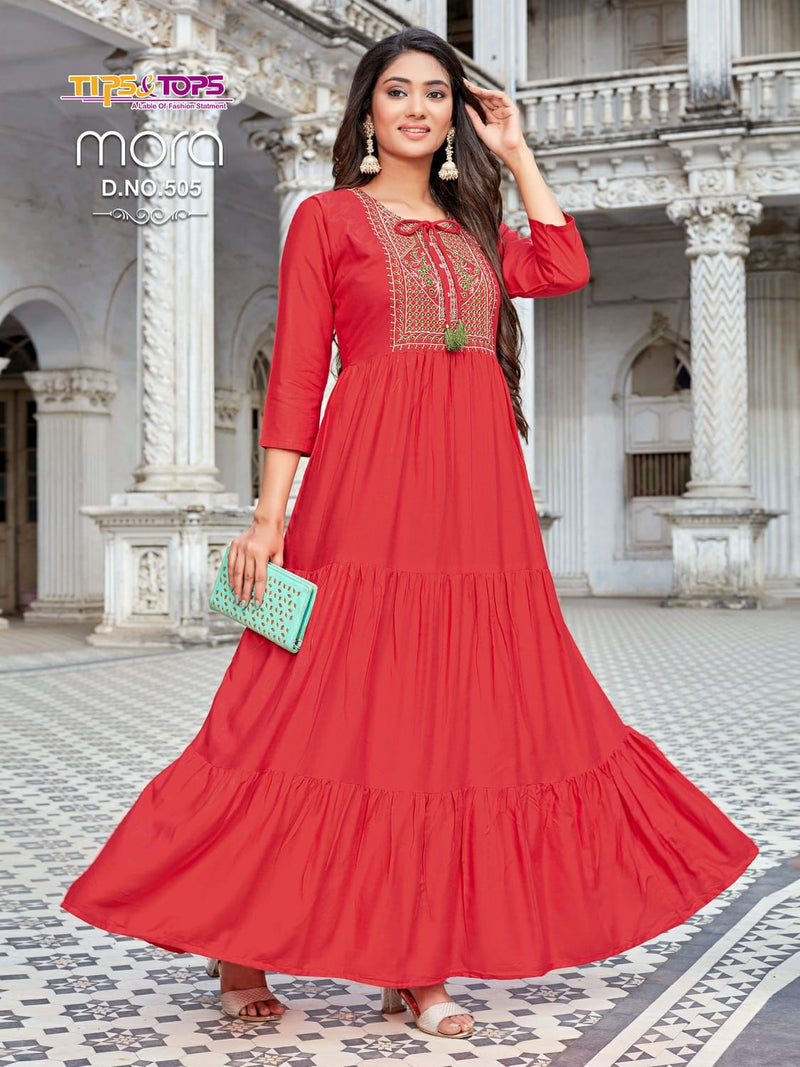 Tips And Tops Dno Mora Volume 5 Rayon With Hand Work stylish Designer Gown Party Wear Kurti