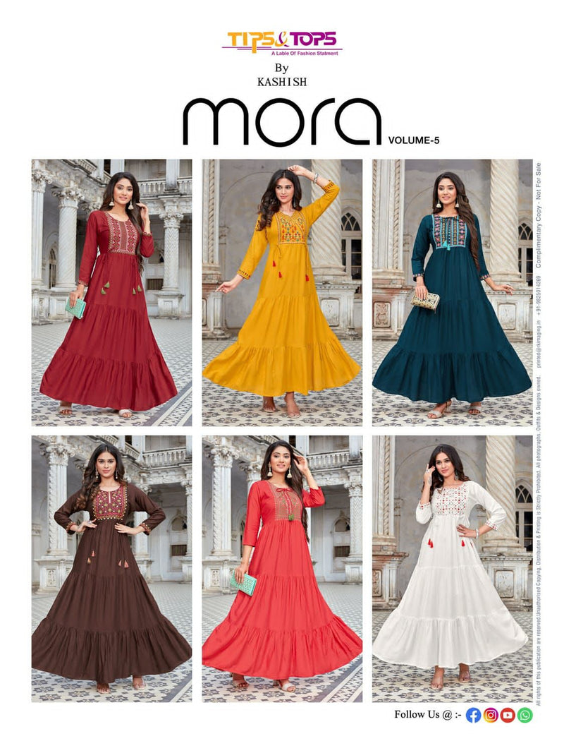 Tips And Tops Dno Mora Volume 5 Rayon With Hand Work stylish Designer Gown Party Wear Kurti