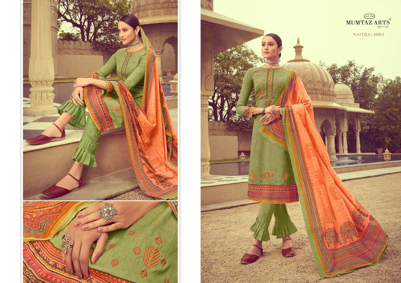 Mumtaz Arts Naitra Designer Emroidered Karachi Suits In Jam Satin