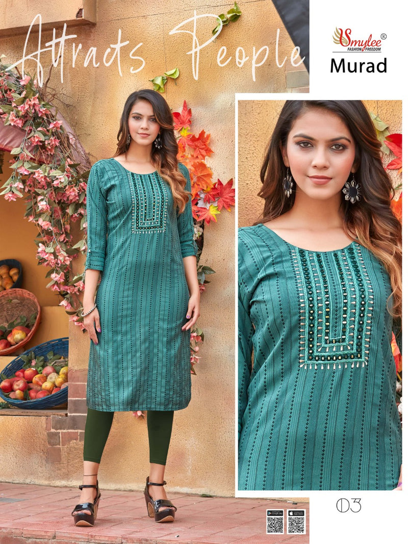 Smylee Fashion Murad Rayon Fancy Designer Festive Wear Kurtis