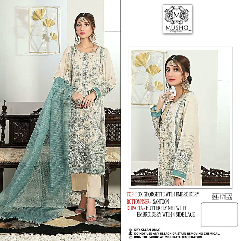 Mushq Dno 178 A Georgette With Heavy Beautiful Embroidery Work Stylish Designer Wedding Wear Salwar Kameez