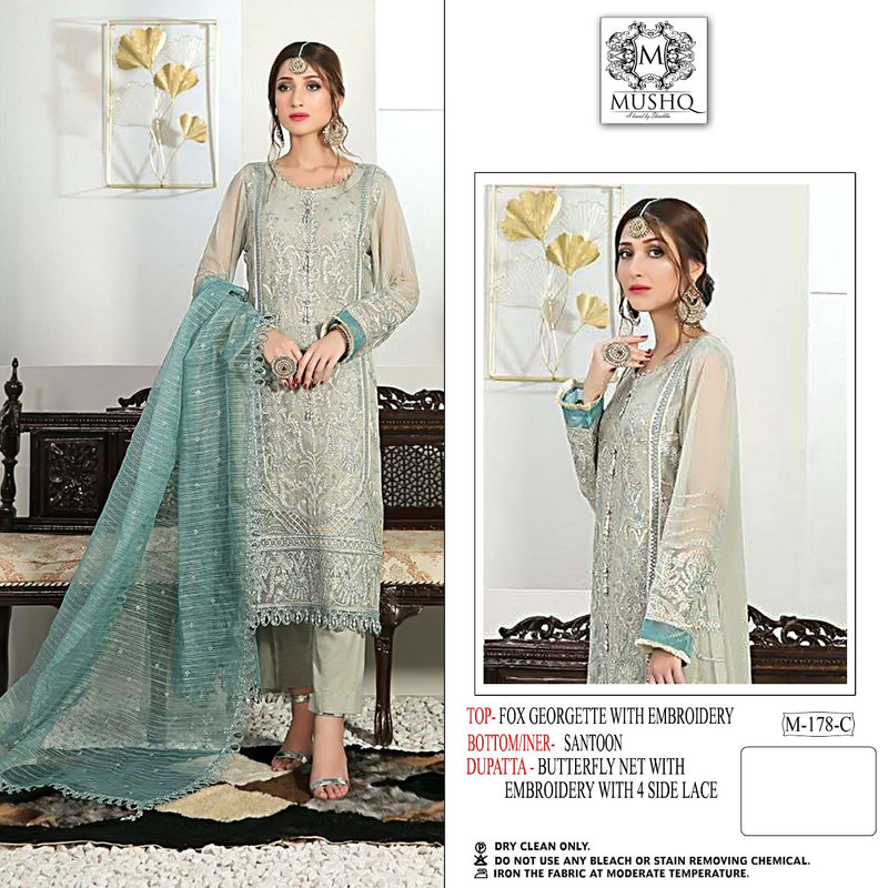 Mushq Dno 178 C Georgette With Heavy Beautiful Embroidery Work Stylish Designer Wedding Wear Salwar Kameez