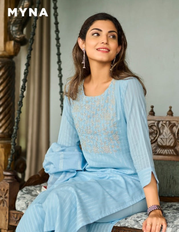 100 Miles Myna Pure Cotton With Heavy Embroidery Work Stylish Designer Casual Kurti