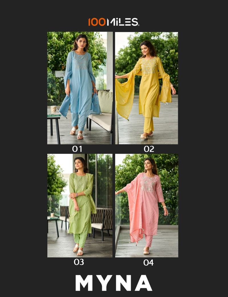 100 Miles Myna Pure Cotton With Heavy Embroidery Work Stylish Designer Casual Kurti
