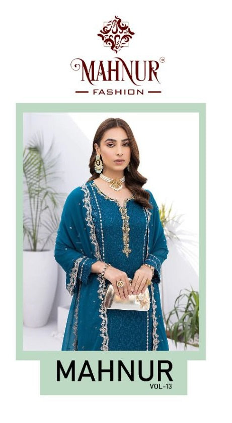 Mahnur Vol 13 Heavy Georgette Fancy Embroidered Work Pakistani Salwar Suit