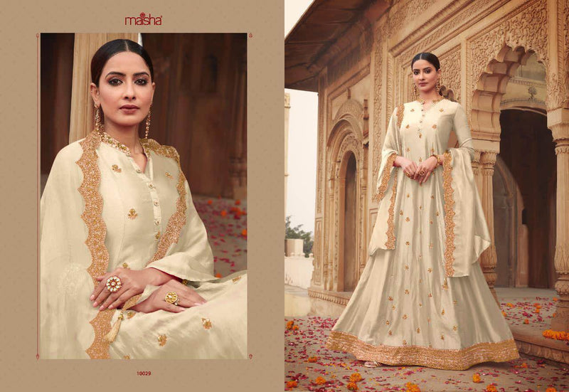 Maisha 10026 To 10031 Series Pure Silk With Embroidery Work And Khatli Work Designer Gowns