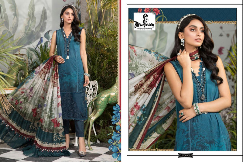 Majesty Maria M Vol 9 Pure Cotton With Embroidey Work And Digital Printed Long Gown Type Pakistani Salwar Kameez