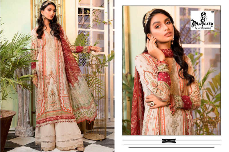 Majesty Maria M Vol 9 Pure Cotton With Embroidey Work And Digital Printed Long Gown Type Pakistani Salwar Kameez