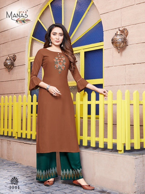 Manas Fab Presents Anishka Vol 6 Rayon With Neck Embroidery Work Casual Wear Readymade Kurtis