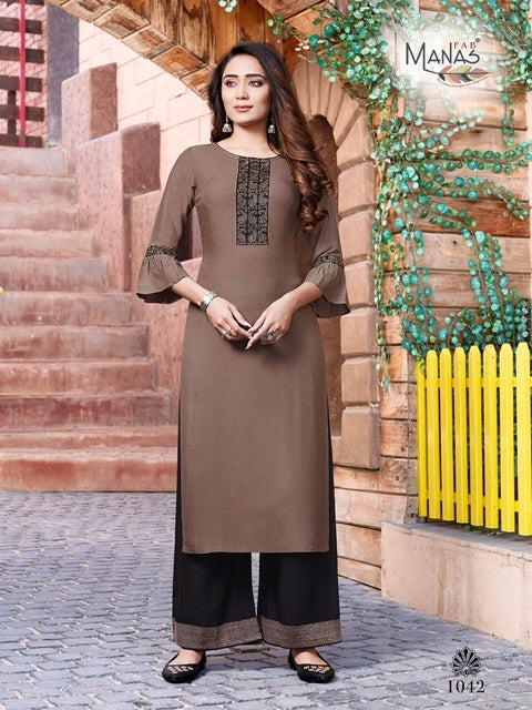 Manas Fab Presents Anishka Vol 6 Rayon With Neck Embroidery Work Casual Wear Readymade Kurtis
