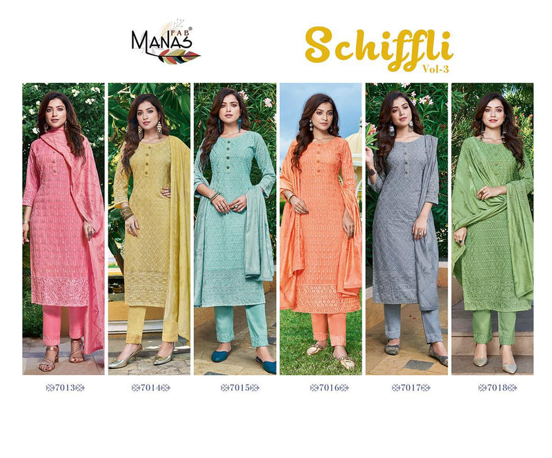 Manas Fab Schiffli Vol 3 Georgette With Designer Fancy Work Patry Wear Readymade Bottom With Kurtis