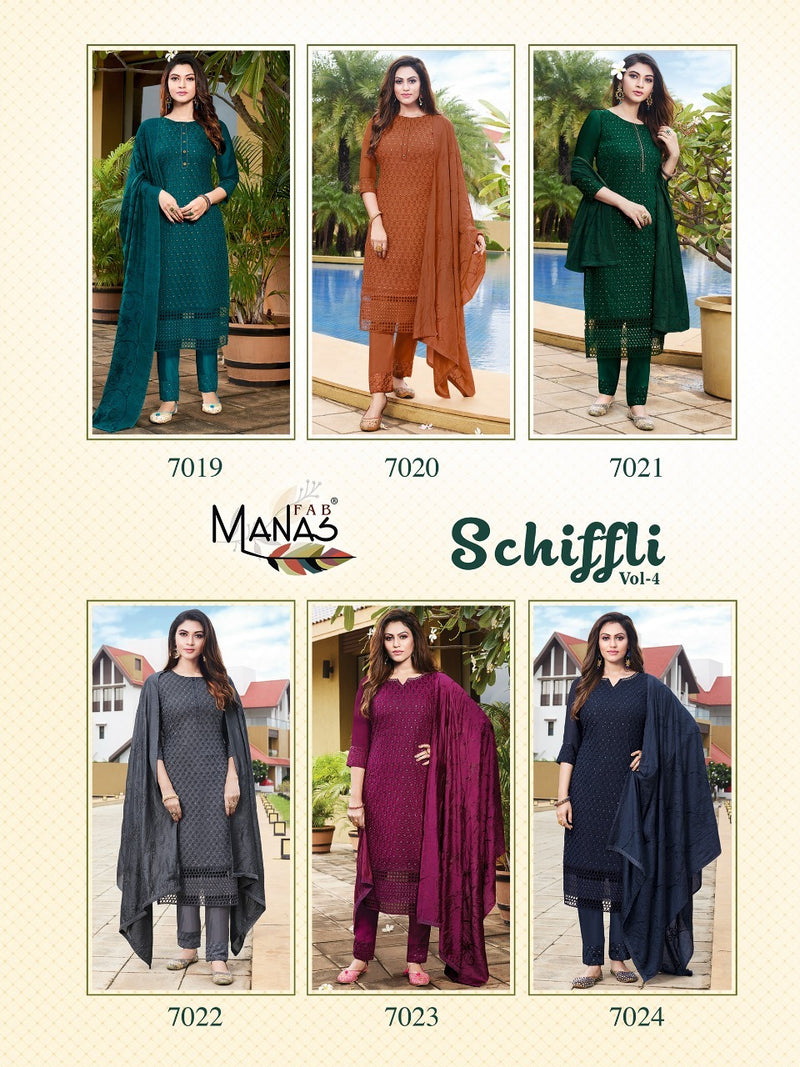 Manas Fab Schiffli Vol 4 Georgette With Inner With Schiffi Work Salwar Suit