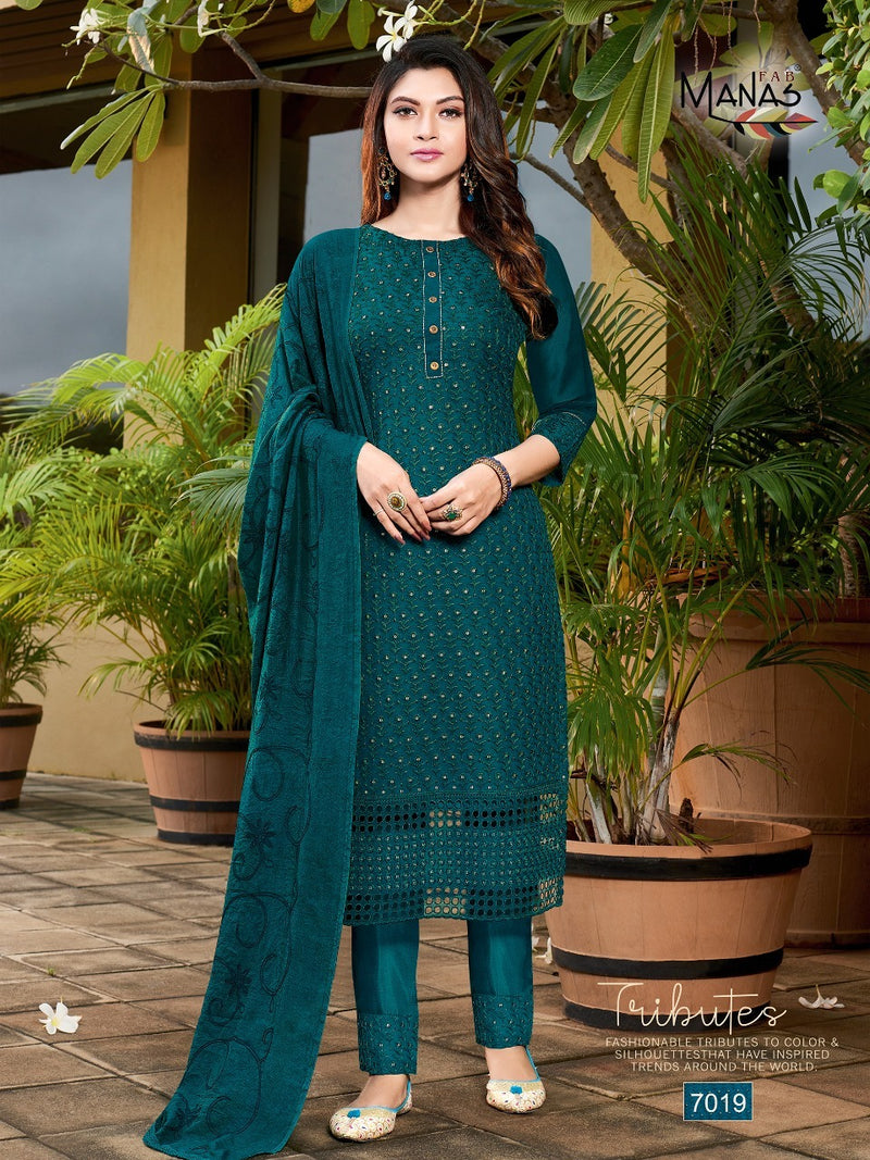 Manas Fab Schiffli Vol 4 Georgette With Inner With Schiffi Work Salwar Suit