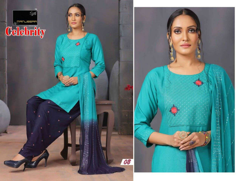 Manjeera Fashion Celebrity Rayon Sequence Work Kurti Collection