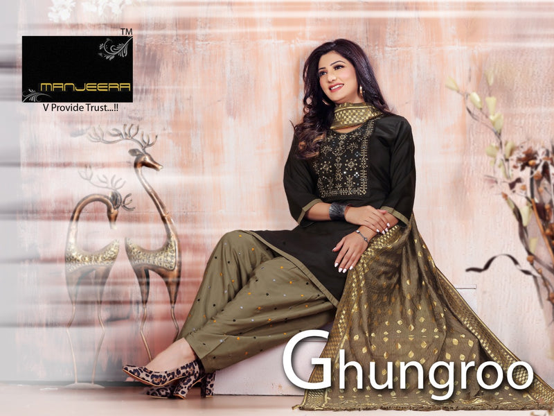 Manjeera Fashion Ghungroo Rayon Cotton With Neck Fancy Work Patiyala Style Exclusive Designer Salwar Kameez