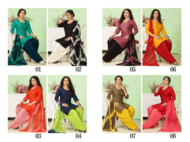 Manjeera Fashion Presents Laddu Rayon Patiyala Work Casual Wear Readymade Salwar Kameez