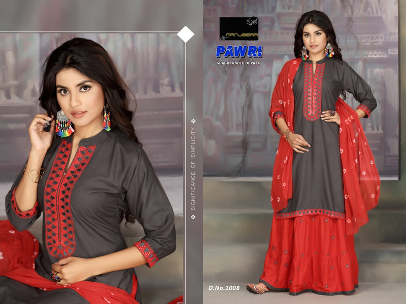 Manjeera Fashion Presents Pawri Rayon Printed Regular And Casual Wear Readymade Kurtis With Ghaghra