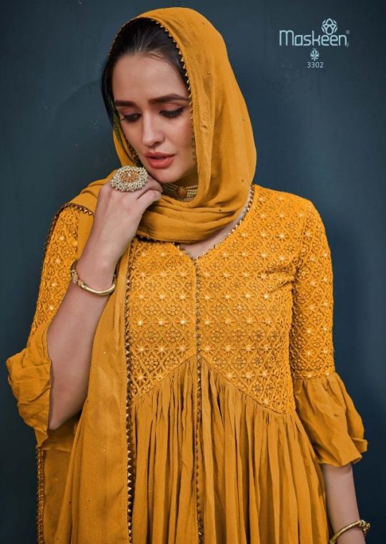 Maskeen Floris Georgette With Beautyful Embroidery Work Exclusive Fancy Long Gown Type Salwar Kameez