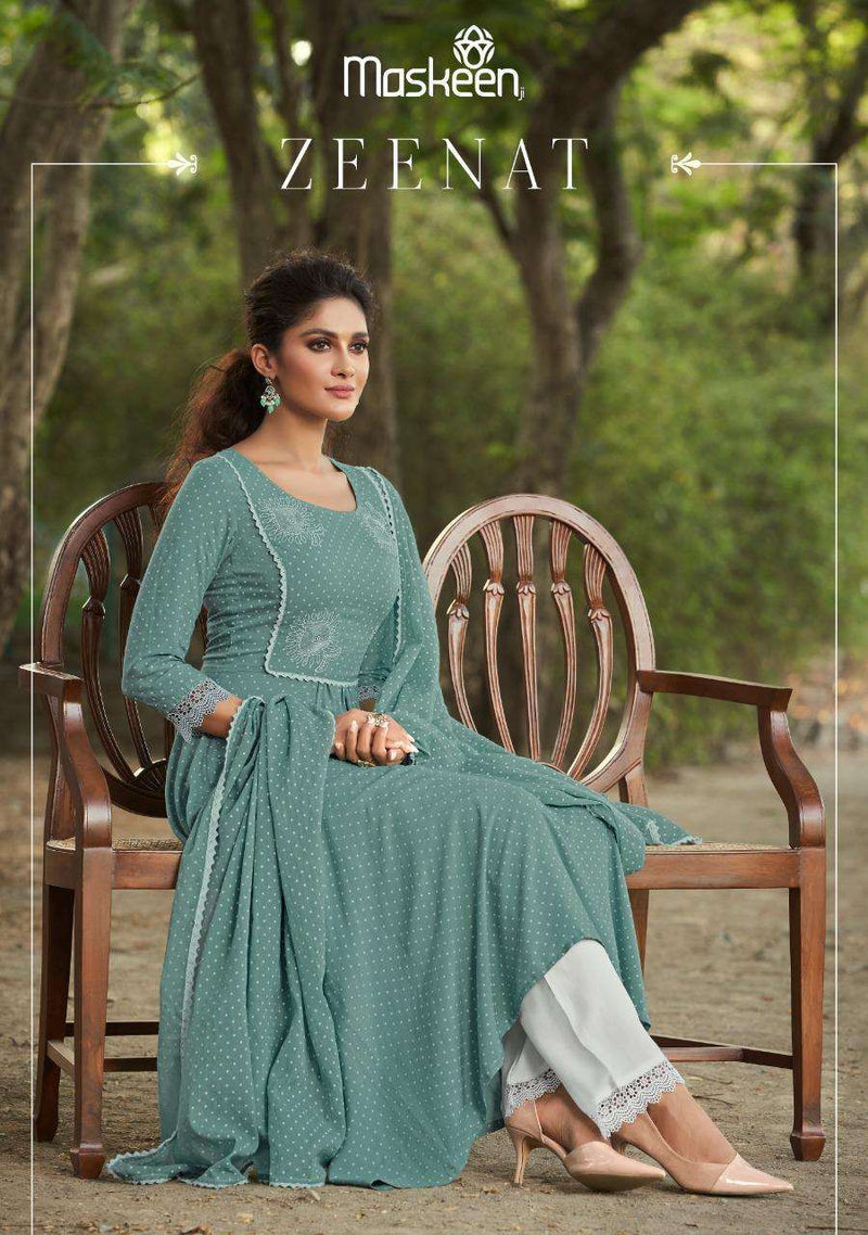 Maskeen Zeenat Pure Rayon Embroidery Kurti With Plazzo Dupatta