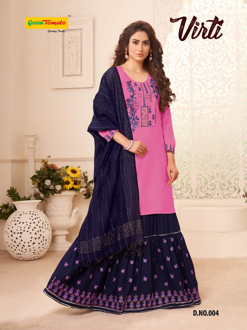 Master Present Virti Heavy Rayon With Embroidery Work Exclusive Party Wear Kurtis With Skirts