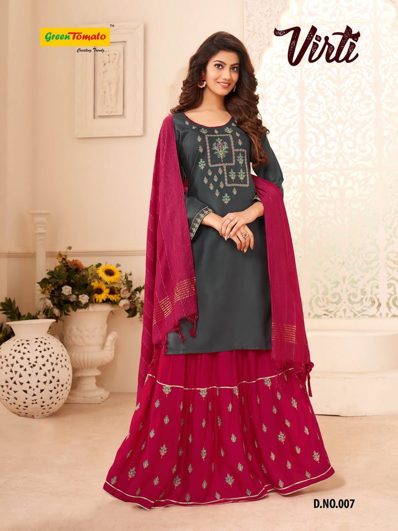 Master Present Virti Heavy Rayon With Embroidery Work Exclusive Party Wear Kurtis With Skirts