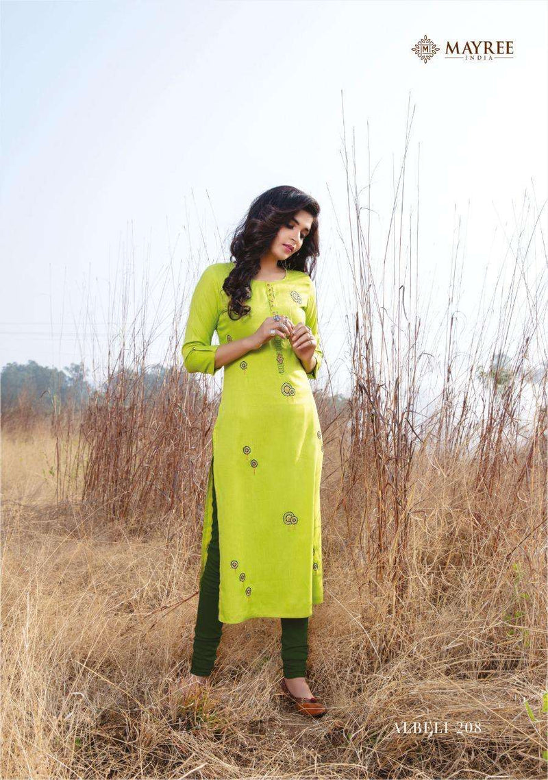 Mayree India Albeli Vol 2 Rayon Slub With Thread Embroidery Work Long Straight Fancy Kurtis