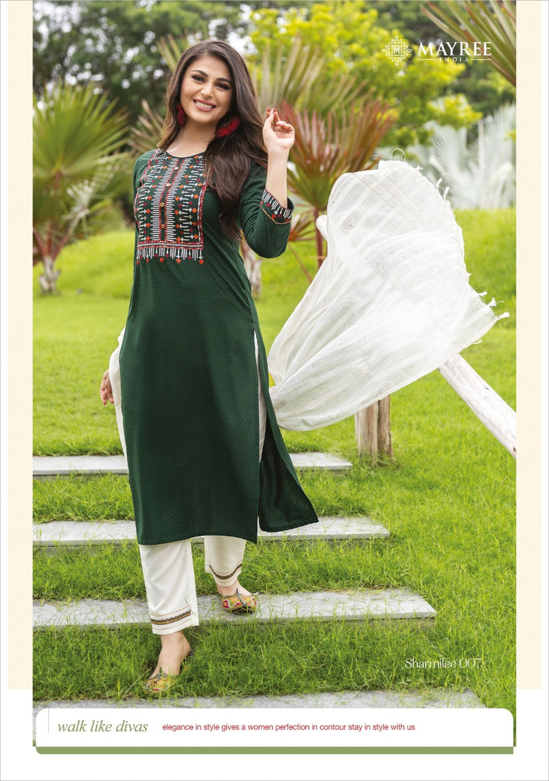 Mayree India Sharmilee Rayon Dobi With Embroidery Thread Work Exclusive Long Casual Wear Fancy Kurtis
